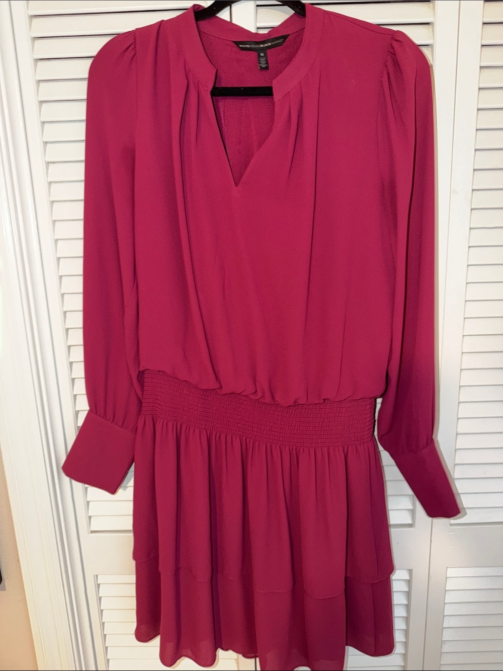White House Black Market Fuchsia Long-Sleeve Smocked-Waist Dress Size Medium